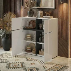 Credenza alta 120x139h cm 4 ante moderna bianco opaco nero Lolla