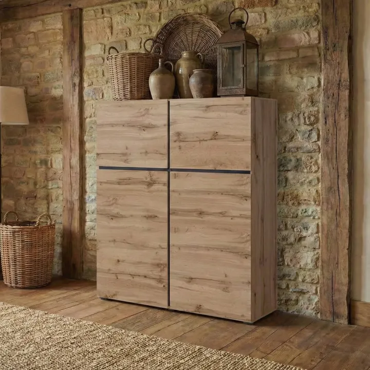 Credenza alta 120x139h cm 4 ante moderna rovere nero Lolla