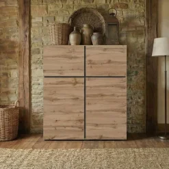 Credenza alta 120x139h cm 4 ante moderna rovere nero Lolla