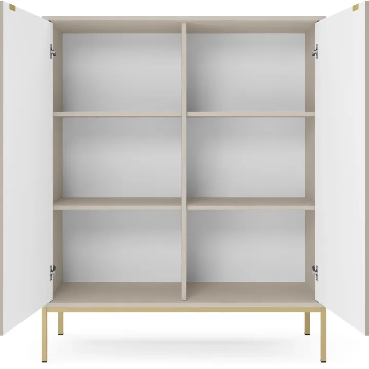 Credenza alta 104x125h cm 2 ante soggiorno beige cannettato oro Alisa