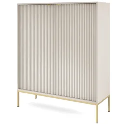 Credenza alta 104x125h cm 2 ante soggiorno beige cannettato oro Alisa