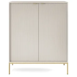 Credenza alta 104x125h cm 2 ante soggiorno beige cannettato oro Alisa