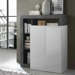 Credenza alta 108x126h cm 2 ante soggiorno bianco lucido ossido Invictus