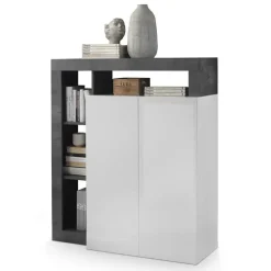 Credenza alta 108x126h cm 2 ante soggiorno bianco lucido ossido Invictus