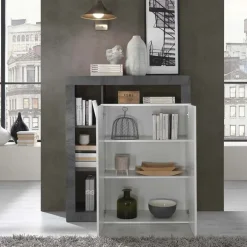 Credenza alta 108x126h cm 2 ante soggiorno bianco lucido ossido Invictus