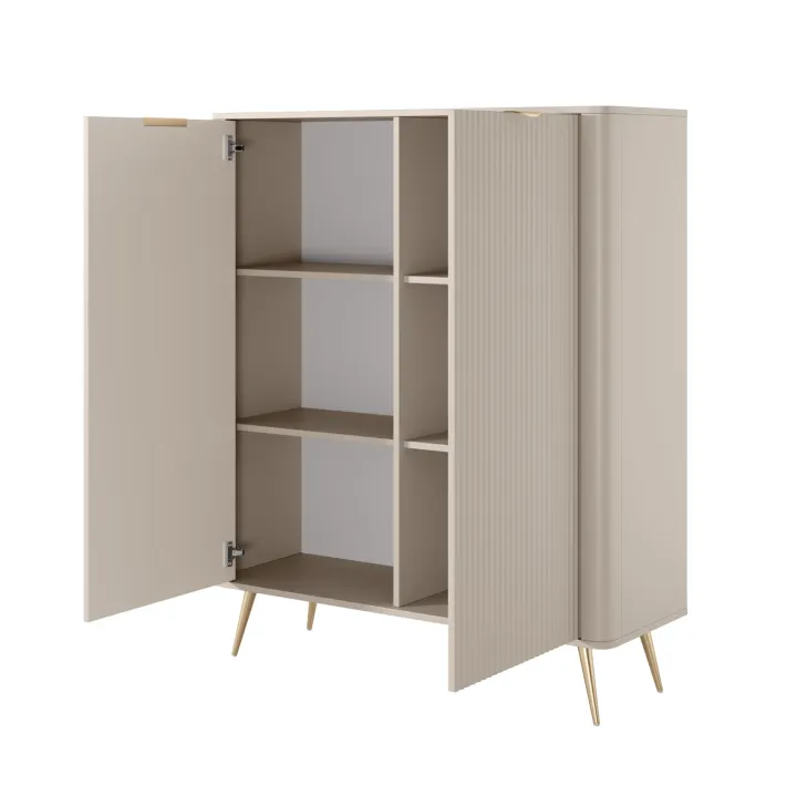 Credenza alta 113x134h cm 2 ante soggiorno beige cannettato Ramis