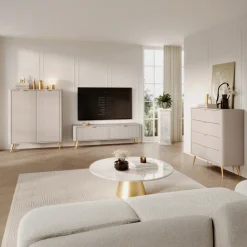 Credenza alta 113x134h cm 2 ante soggiorno beige cannettato Ramis