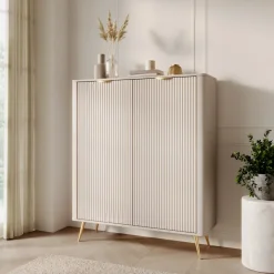 Credenza alta 113x134h cm 2 ante soggiorno beige cannettato Ramis