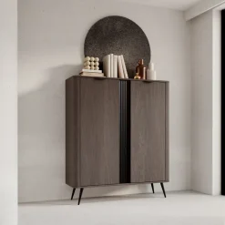 Credenza alta 113x134h cm 2 ante soggiorno wengè nero Vesper