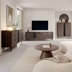 Credenza alta 113x134h cm 2 ante soggiorno wengè nero Vesper