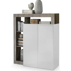 Credenza alta 108x126h cm 2 ante soggiorno bianco lucido pero Invictus
