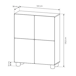 Credenza alta 100x125h cm 4 ante soggiorno rovere chiaro Mellow