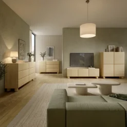 Credenza alta 100x125h cm 4 ante soggiorno rovere chiaro Mellow