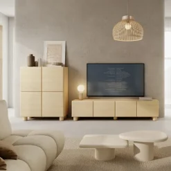 Credenza alta 100x125h cm 4 ante soggiorno rovere chiaro Mellow