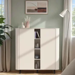 Credenza alta 150x154h cm 2 ante 4 vani a giorno beige cashmere Lucrezia
