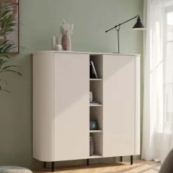 Credenza alta 150x154h cm 2 ante 4 vani a giorno beige cashmere Lucrezia