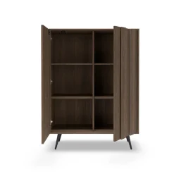 Credenza alta 94x126h cm con led 2 ante soggiorno noce Bois
