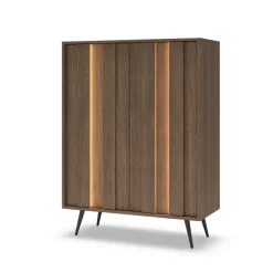 Credenza alta 94x126h cm con led 2 ante soggiorno noce Bois