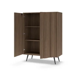 Credenza alta 94x126h cm con led 2 ante soggiorno noce Bois