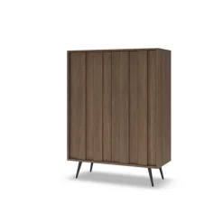 Credenza alta 94x126h cm con led 2 ante soggiorno noce Bois
