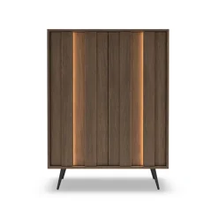 Credenza alta 94x126h cm con led 2 ante soggiorno noce Bois