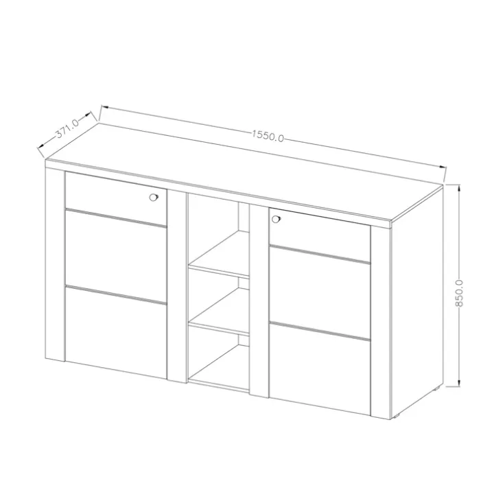Credenza moderna 155x85cm 2 ante e 3 vani a giorno rovere Paloma 2