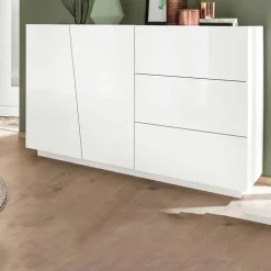 Credenza moderna 140x86h cm 2 ante 3 cassetti bianco lucido Candia Gihome®