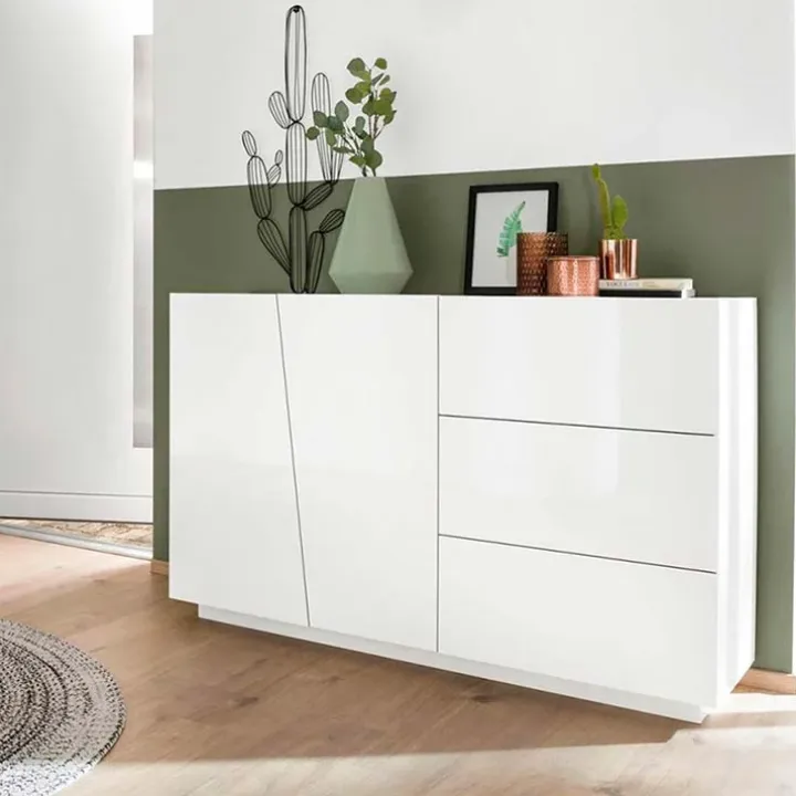 Credenza moderna 140x86h cm 2 ante 3 cassetti bianco lucido Candia Gihome®