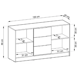Credenza moderna 155x86h cm 2 ante 3 cassetti beige cashmere Miller