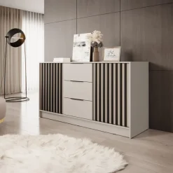 Credenza moderna 155x86h cm 2 ante 3 cassetti beige cashmere Miller