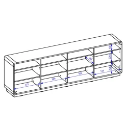 Credenza moderna 238x75h cm 4 ante 4 vani a giorno nero opaco rovere Esmond
