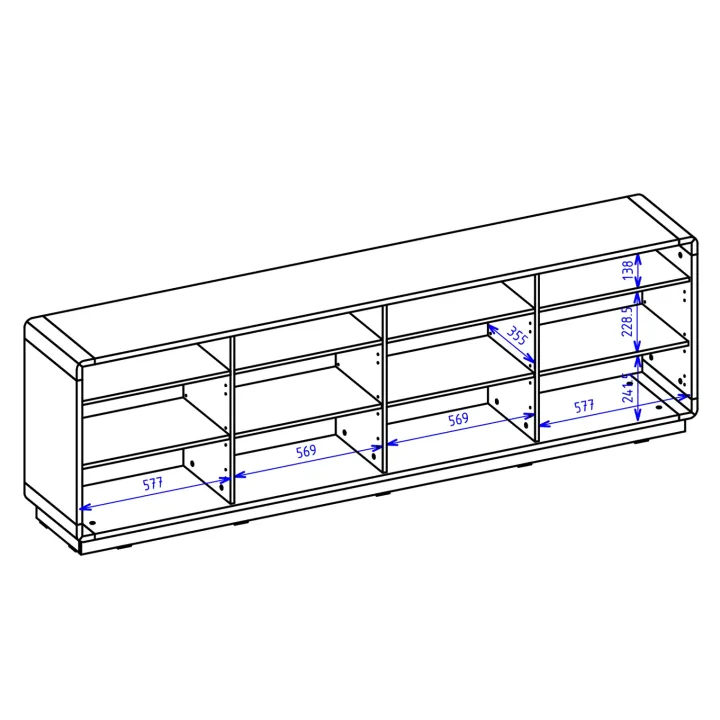 Credenza moderna 238x75h cm 4 ante 4 vani a giorno nero opaco rovere Esmond