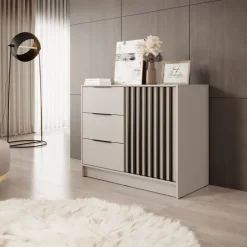 Credenza moderna 105x86h cm 3 cassetti beige cashmere Miller