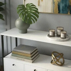 Credenza moderna 122x80h cm 2 ripiani 3 cassetti industrial metallo bianco Loft