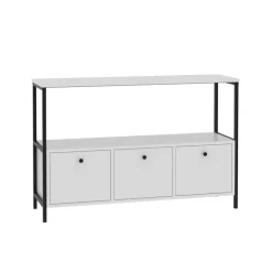 Credenza moderna 122x80h cm 2 ripiani 3 cassetti industrial metallo bianco Loft