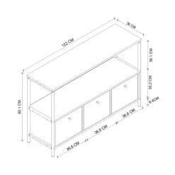 Credenza moderna 122x80h cm 2 ripiani 3 cassetti industrial metallo bianco Loft