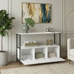 Credenza moderna 122x80h cm 2 ripiani 3 cassetti industrial metallo bianco Loft