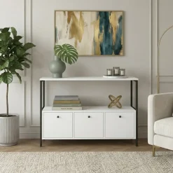 Credenza moderna 122x80h cm 2 ripiani 3 cassetti industrial metallo bianco Loft
