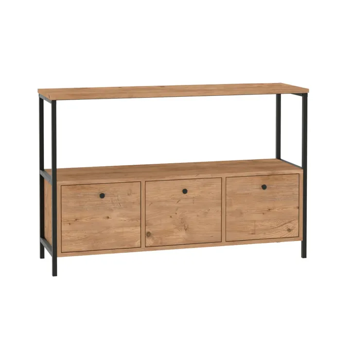 Credenza moderna 122x80h cm 2 ripiani 3 cassetti industrial metallo rovere rustico Loft