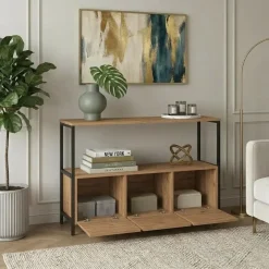 Credenza moderna 122x80h cm 2 ripiani 3 cassetti industrial metallo rovere rustico Loft
