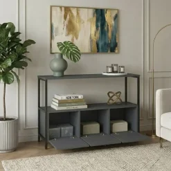 Credenza moderna 122x80h cm 2 ripiani 3 cassetti industrial metallo antracite Loft