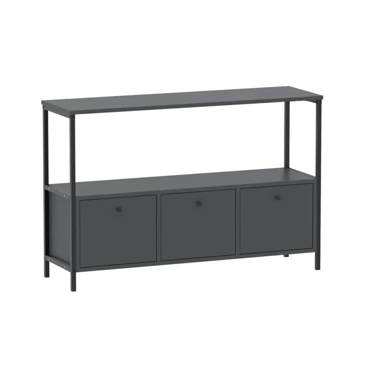Credenza moderna 122x80h cm 2 ripiani 3 cassetti industrial metallo antracite Loft
