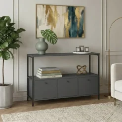 Credenza moderna 122x80h cm 2 ripiani 3 cassetti industrial metallo antracite Loft