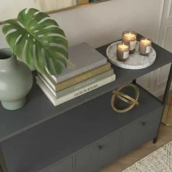 Credenza moderna 122x80h cm 2 ripiani 3 cassetti industrial metallo antracite Loft