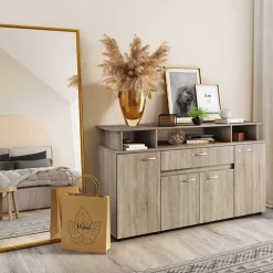 Credenza multiuso 154x85h cm 4 ante cassetto vani a giorno rovere sonoma Pippo