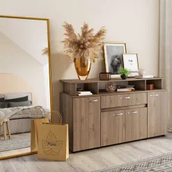 Credenza multiuso 154x85h cm 4 ante cassetto vani a giorno noce Pippo