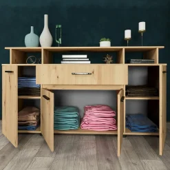 Credenza multiuso 154x85h cm 4 ante cassetto vani a giorno rovere rustico Pippo