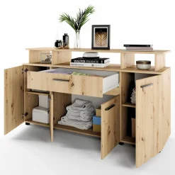 Credenza multiuso 154x85h cm 4 ante cassetto vani a giorno rovere rustico Pippo