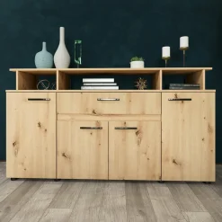 Credenza multiuso 154x85h cm 4 ante cassetto vani a giorno rovere rustico Pippo