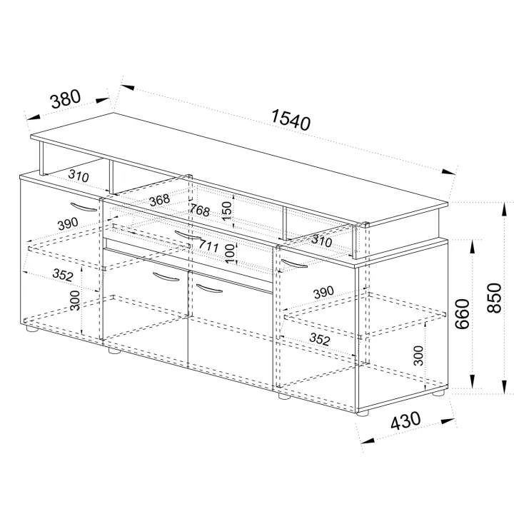Credenza multiuso 154x85h cm 4 ante cassetto vani a giorno rovere rustico Pippo